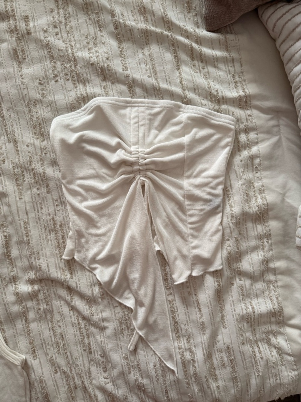 Strapless White Ruched Tie-Front Top - Picture 3 of 3